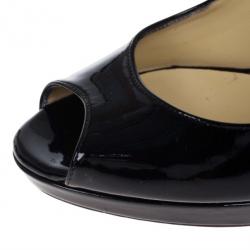Pre Owned Jimmy Choo Black Patent Quiet Peep Toe Platform Pumps Size 38