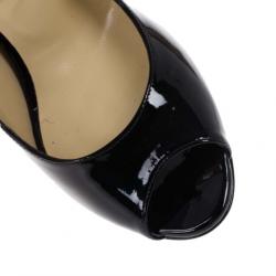 Pre Owned Jimmy Choo Black Patent Quiet Peep Toe Platform Pumps Size 38