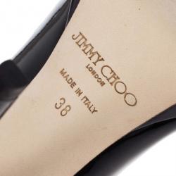 Pre Owned Jimmy Choo Black Patent Quiet Peep Toe Platform Pumps Size 38