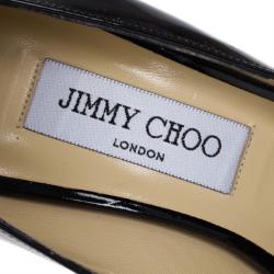 Pre Owned Jimmy Choo Black Patent Quiet Peep Toe Platform Pumps Size 38