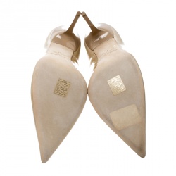 Pre Owned حذاء كعب عالي جيمي تشو مقدمة مدببة ابل جلد لامع بيج مقاس 41