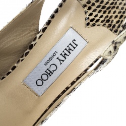 Pre Owned Jimmy Choo Beige Snakeskin Leather Peep Toe Platform Slingback Sandals Size 38