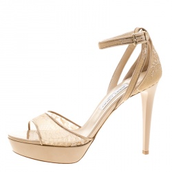 Pre Owned Jimmy Choo Beige Lace Kayden Ankle Strap Platform Sandals Size 40