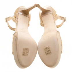 Pre Owned Jimmy Choo Beige Lace Kayden Ankle Strap Platform Sandals Size 40