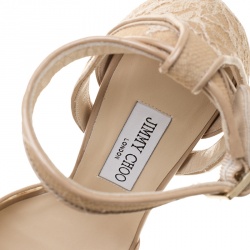 Pre Owned Jimmy Choo Beige Lace Kayden Ankle Strap Platform Sandals Size 40