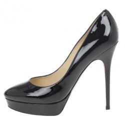 Pre Owned Jimmy Choo Black Patent Cosmic Platform Pumps Size 39.5