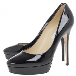 Pre Owned Jimmy Choo Black Patent Cosmic Platform Pumps Size 39.5