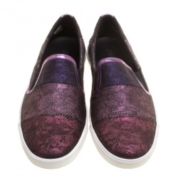 Pre Owned Jimmy Choo Metallic Purple Lace Demi Slip On Sneakers Size 41