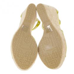 Pre Owned Jimmy Choo Lime Green Patent Pania Cork Wedges Sandals Size 40