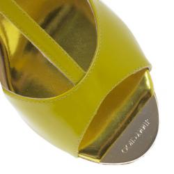 Pre Owned Jimmy Choo Lime Green Patent Pania Cork Wedges Sandals Size 40