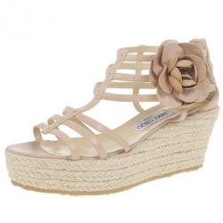 Pre Owned Jimmy Choo Beige Leather Pulse Cage Espadrille Wedges size 40
