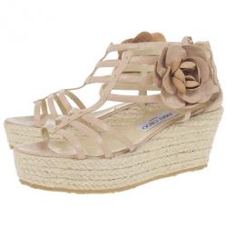 Pre Owned Jimmy Choo Beige Leather Pulse Cage Espadrille Wedges size 40