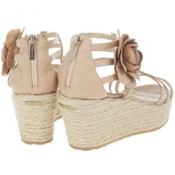 Pre Owned Jimmy Choo Beige Leather Pulse Cage Espadrille Wedges size 40