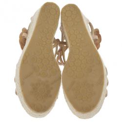 Pre Owned Jimmy Choo Beige Leather Pulse Cage Espadrille Wedges size 40