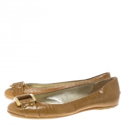 Pre Owned Jimmy Choo Beige Lizard Embossed Leather Morse Buckle Detail Ballet Flats Size 41