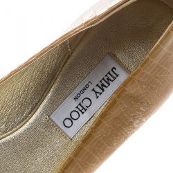 Pre Owned Jimmy Choo Beige Lizard Embossed Leather Morse Buckle Detail Ballet Flats Size 41