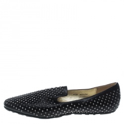 Jimmy Choo Black Studded Shimmering Leather Wheel Smoking Slippers Size 40.5
