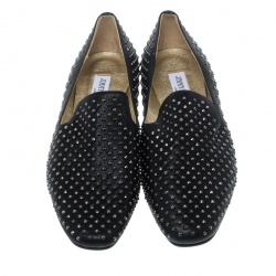 Jimmy Choo Black Studded Shimmering Leather Wheel Smoking Slippers Size 40.5