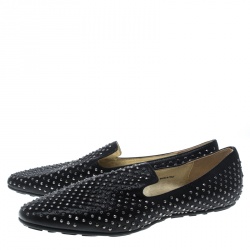 Jimmy Choo Black Studded Shimmering Leather Wheel Smoking Slippers Size 40.5