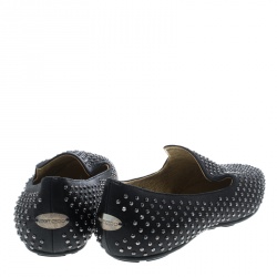 Jimmy Choo Black Studded Shimmering Leather Wheel Smoking Slippers Size 40.5