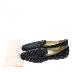 Jimmy Choo Black Studded Shimmering Leather Wheel Smoking Slippers Size 40.5