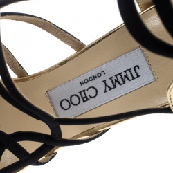 مملوكة مسبقًا Jimmy Choo Black and Gold Fabric Strappy Sandals Size 37.5