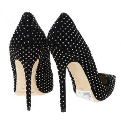 مملوكة مسبقًا Jimmy Choo Black Suede Anouk Studded Pointed Toe Pumps Size 39.5