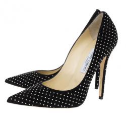 مملوكة مسبقًا Jimmy Choo Black Suede Anouk Studded Pointed Toe Pumps Size 39.5