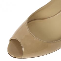 Pre Owned Jimmy Choo Nude Patent Isabel Peep Toe Pumps Size 37