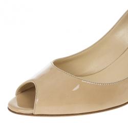 Pre Owned Jimmy Choo Nude Patent Isabel Peep Toe Pumps Size 37