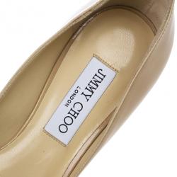 Pre Owned Jimmy Choo Nude Patent Isabel Peep Toe Pumps Size 37