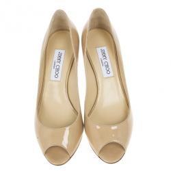 Pre Owned Jimmy Choo Nude Patent Isabel Peep Toe Pumps Size 37