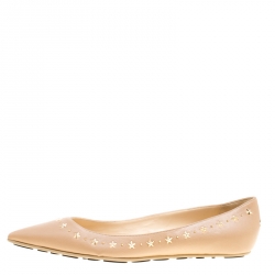 Pre Owned Jimmy Choo Beige Leather Windsor Star Embellished Pointed Toe Flats Size 41