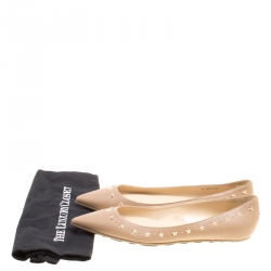 Pre Owned Jimmy Choo Beige Leather Windsor Star Embellished Pointed Toe Flats Size 41