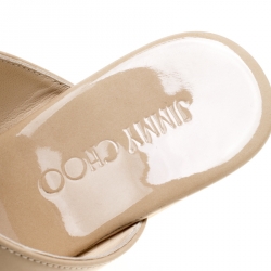 Pre Owned Jimmy Choo Beige Patent Leather Parker Cork Wedge Sandals Size 37