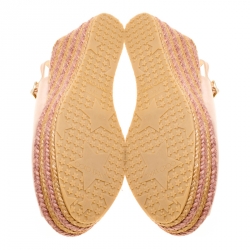 مملوكة مسبقًا Jimmy Choo Beige Leather Praise Espadrille Wedge Peep Toe Sandals Size 37.5