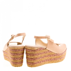 مملوكة مسبقًا Jimmy Choo Beige Leather Praise Espadrille Wedge Peep Toe Sandals Size 37.5