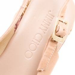 مملوكة مسبقًا Jimmy Choo Beige Leather Praise Espadrille Wedge Peep Toe Sandals Size 37.5