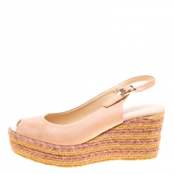 مملوكة مسبقًا Jimmy Choo Beige Leather Praise Espadrille Wedge Peep Toe Sandals Size 37.5