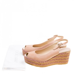 مملوكة مسبقًا Jimmy Choo Beige Leather Praise Espadrille Wedge Peep Toe Sandals Size 37.5