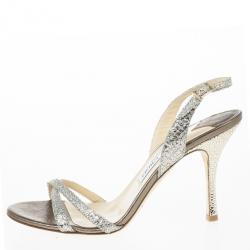 مملوكة مسبقًا Jimmy Choo Silver India Glitter Slingback Sandals Size 38