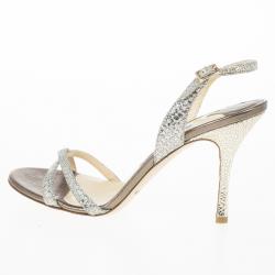 مملوكة مسبقًا Jimmy Choo Silver India Glitter Slingback Sandals Size 38