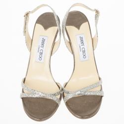 مملوكة مسبقًا Jimmy Choo Silver India Glitter Slingback Sandals Size 38