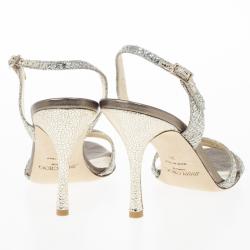 مملوكة مسبقًا Jimmy Choo Silver India Glitter Slingback Sandals Size 38