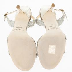 مملوكة مسبقًا Jimmy Choo Silver India Glitter Slingback Sandals Size 38