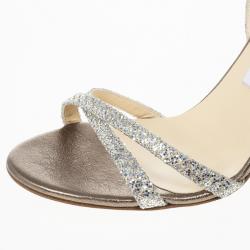 مملوكة مسبقًا Jimmy Choo Silver India Glitter Slingback Sandals Size 38