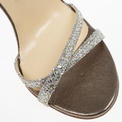 مملوكة مسبقًا Jimmy Choo Silver India Glitter Slingback Sandals Size 38