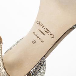 مملوكة مسبقًا Jimmy Choo Silver India Glitter Slingback Sandals Size 38