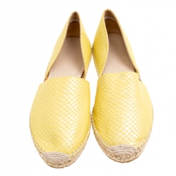 Pre Owned Jimmy Choo Yellow Pearl Finish Embossed Snakeskin Leather Dreya D'orsay Flat Espadrilles Size 39