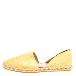 Pre Owned Jimmy Choo Yellow Pearl Finish Embossed Snakeskin Leather Dreya D'orsay Flat Espadrilles Size 39